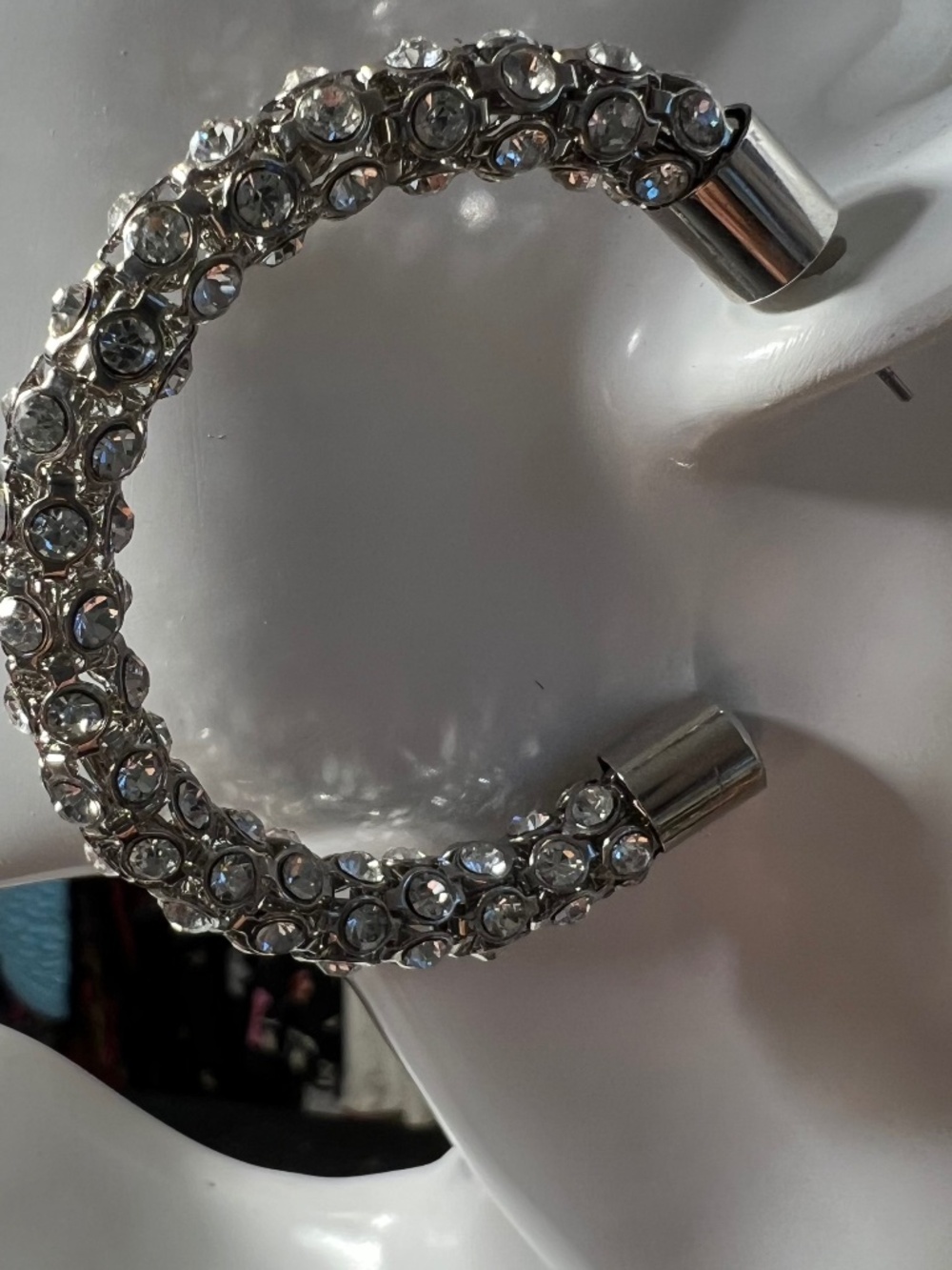 Crystal Rhinestone Studded Evening Large Silver Tone Post Back